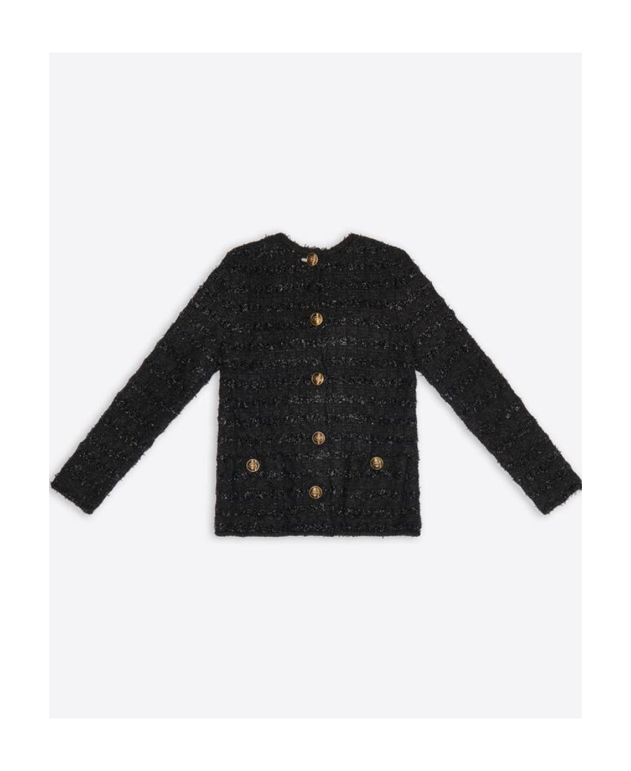 Balenciaga Tweed Button-back Blouse In Black