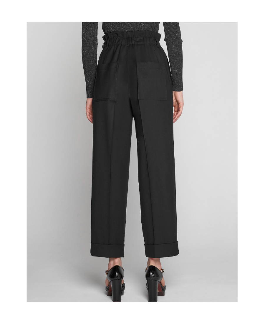 P.a.r.o.s.h Blue Pants With Wide Leg And Elastic Rear Waist In Tech Fabric Woman In Black