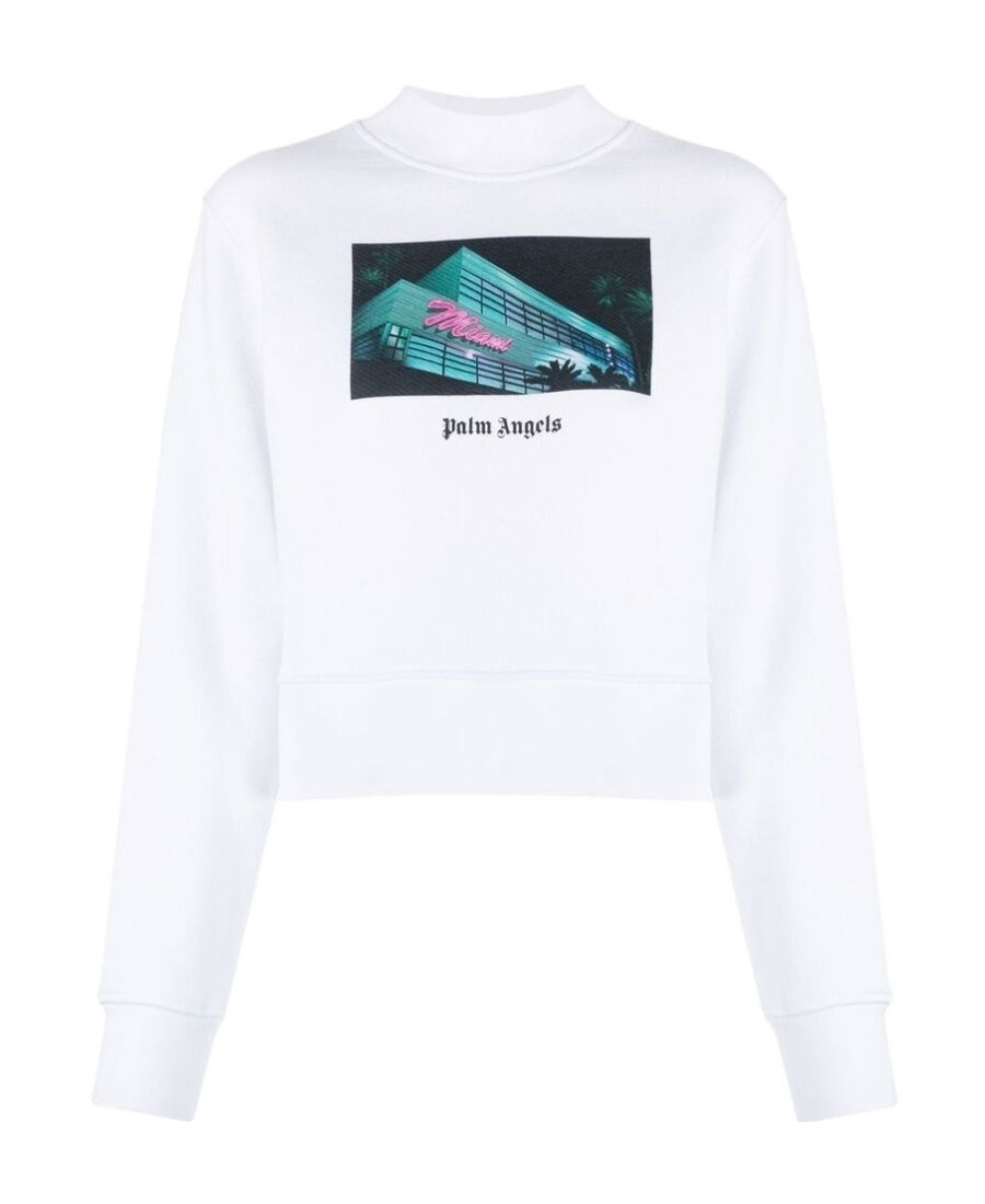Palm Angels Graphic-print Cropped Sweatshirt In White