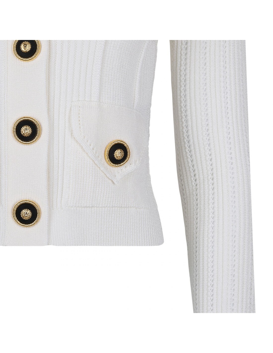 Balmain Perforated Knit Cardigan With Embossed Logo Buttons In White