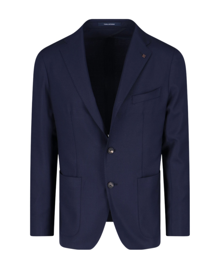 Tagliatore Montecarlo Blue Single-breasted Jacket With Notched Revers In Silk Man In Black