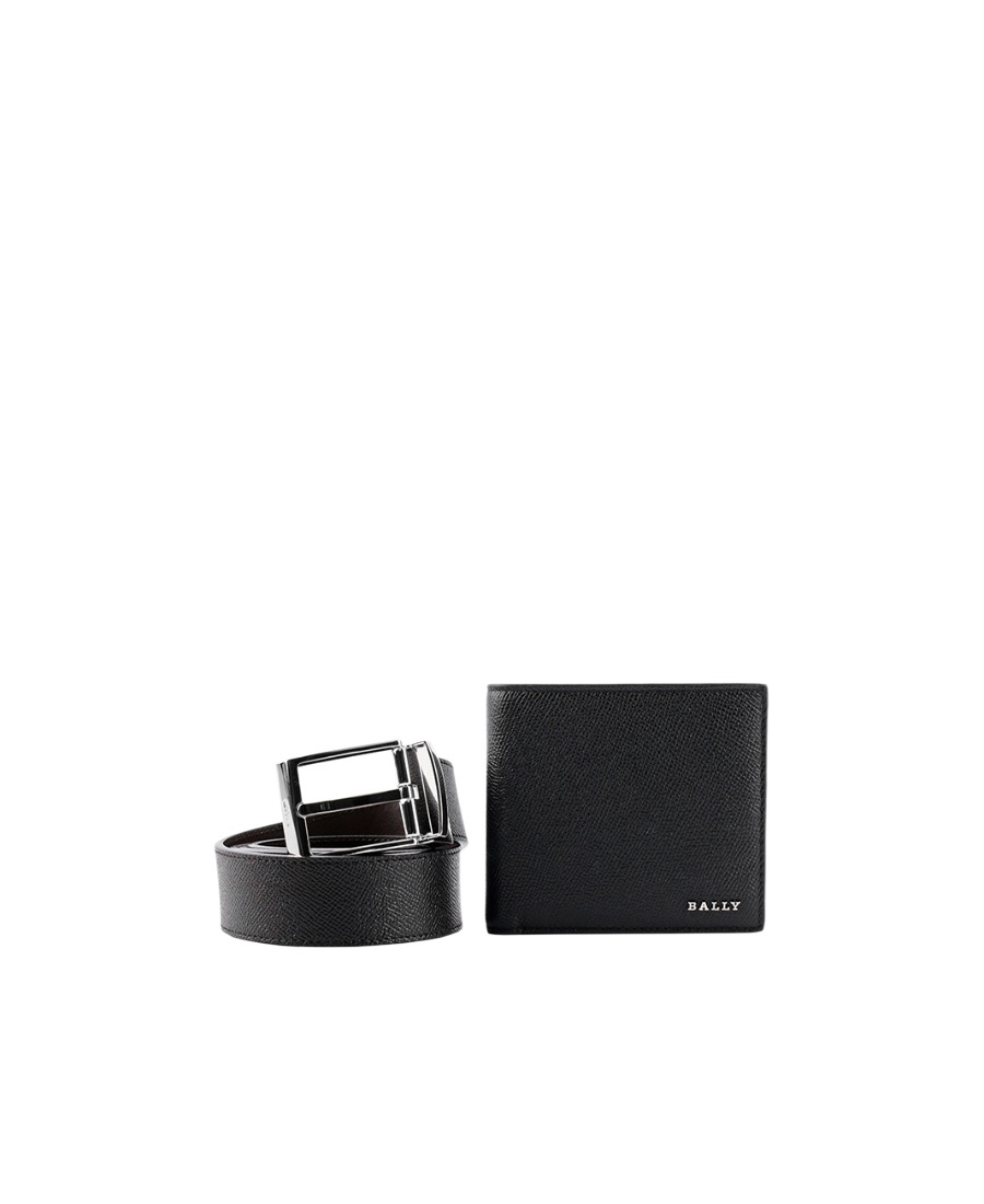 Bally Logo Wallet Belt Set In Black