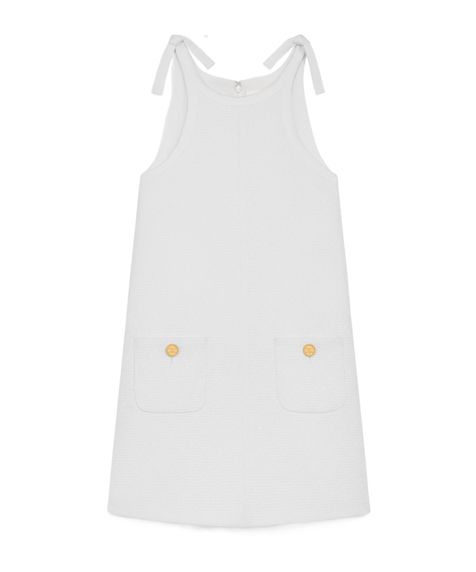 Celine Trapeze Mini Dress In Openwork Cotton In White