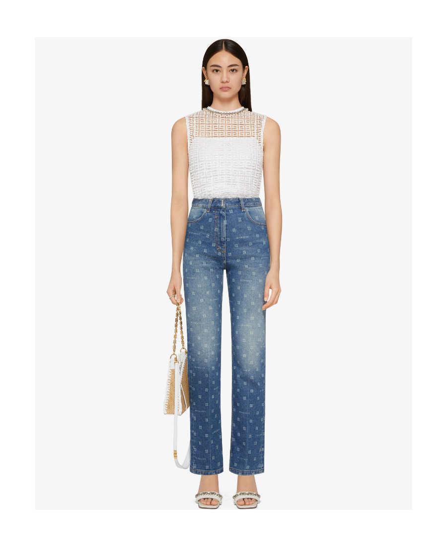 Givenchy 4g-motif Denim Jeans In Blue