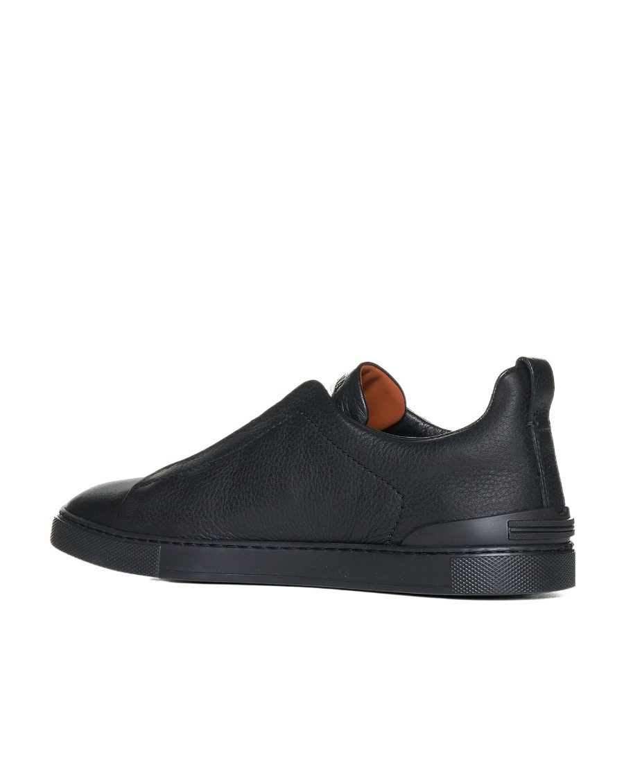 Zegna Triple Stitch Deerskin Leather Slip-on Sneaker In Black