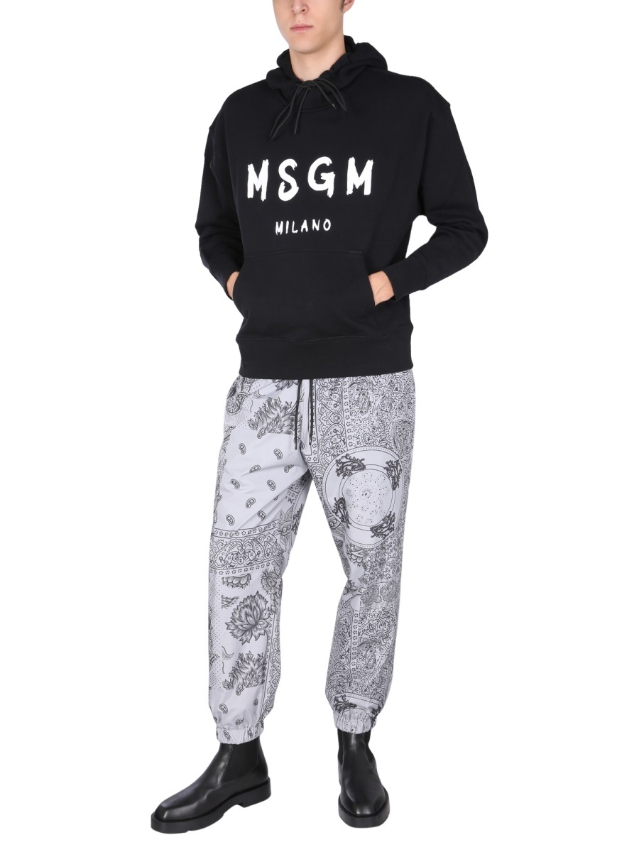 Msgm Logo Print Cotton Hoodie In Black