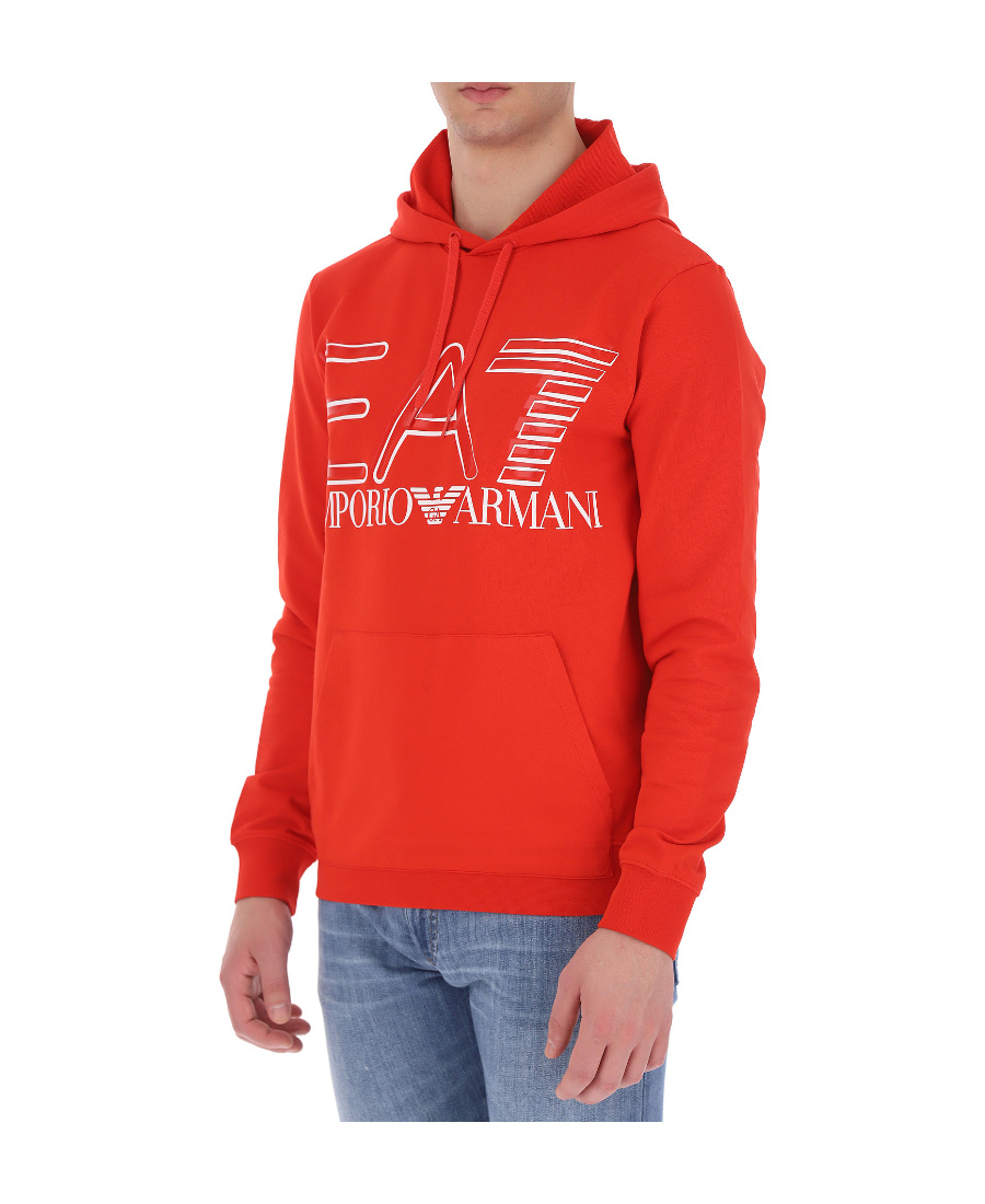 Ea7 Logo-print Cotton Hoodie In Red