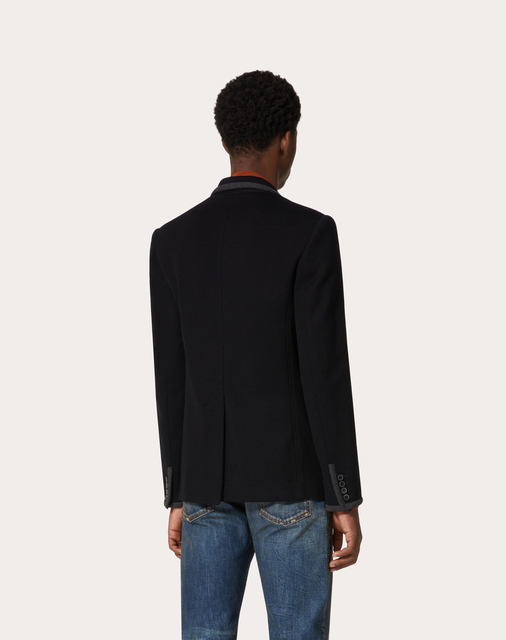 Shop Valentino Single-breasted Cotton Jersey Jacket With Vlogo Signature Patch In Blue