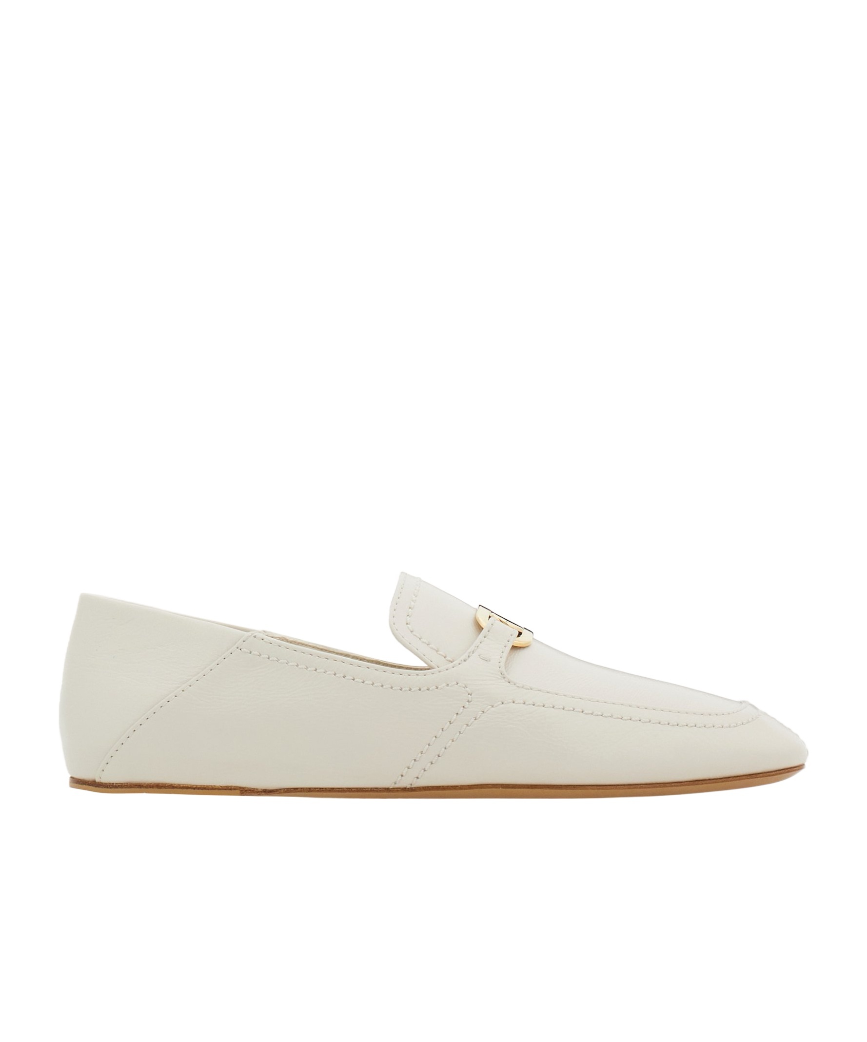 Ferragamo Ivory Leather Loafers With Gold-tone Hardware In White