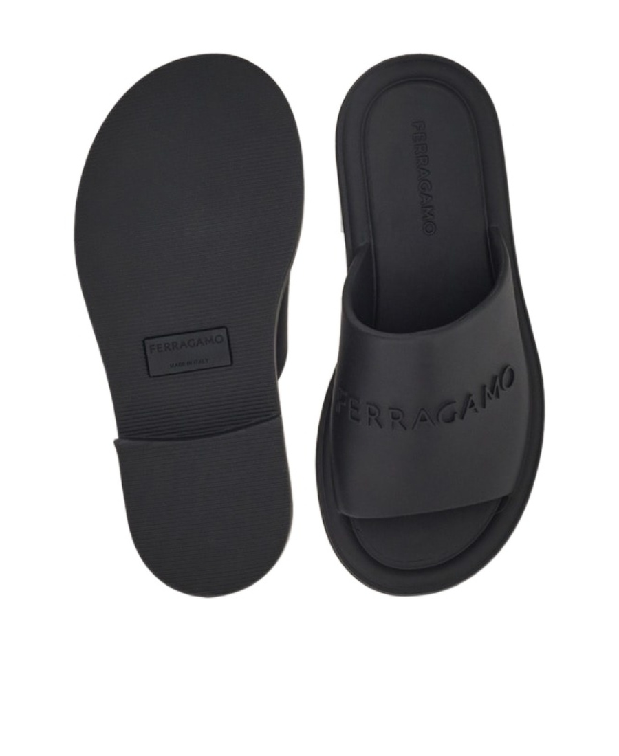 Ferragamo Crossover-strap Leather Slides In Black