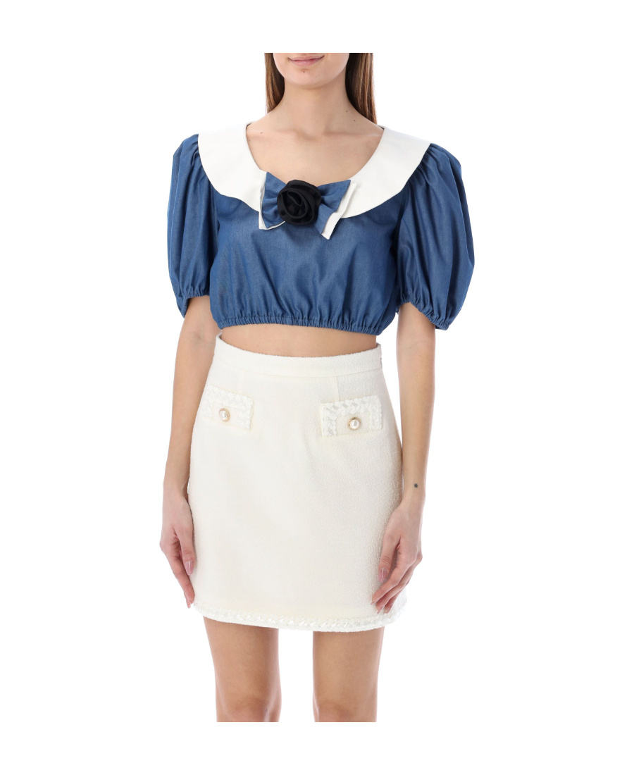 Alessandra Rich Bubble Sleeve Blouse In Blue