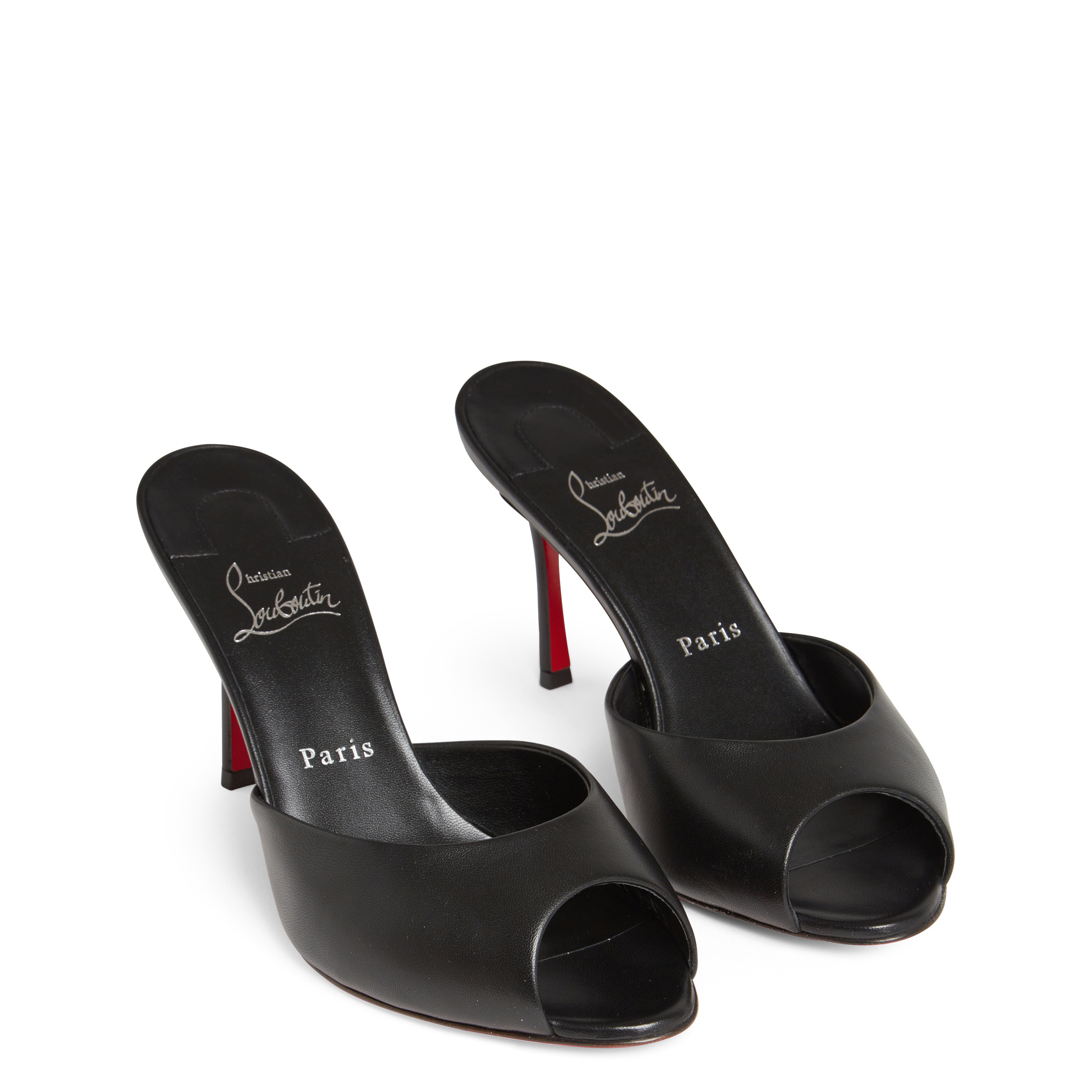 Christian Louboutin Open Toe High Heel Slippers In Black