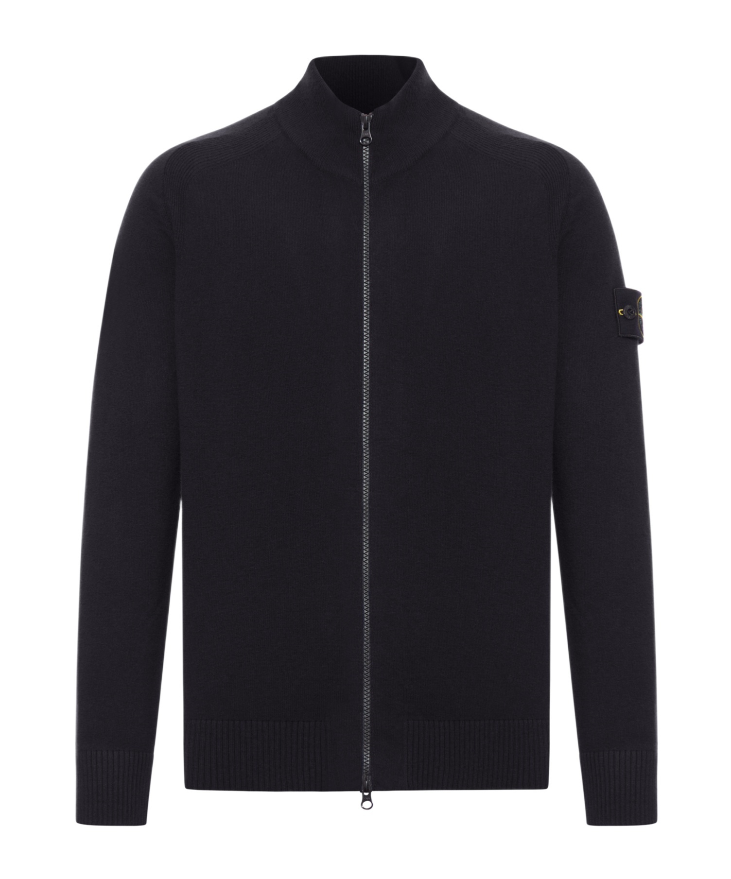 Stone Island High Collar Ribbed Cuffs Side Pockets Sweatshirt In Black