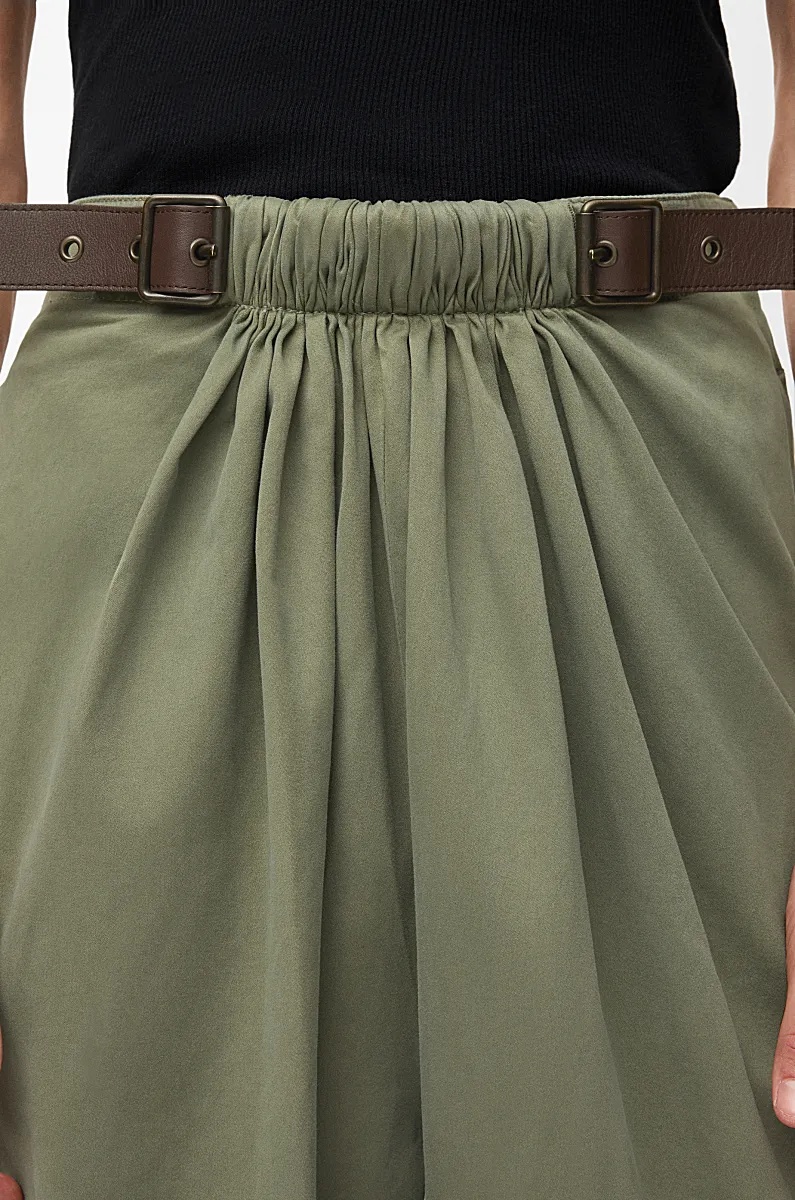 Loewe Elastic-waist Belted Trousers In Green