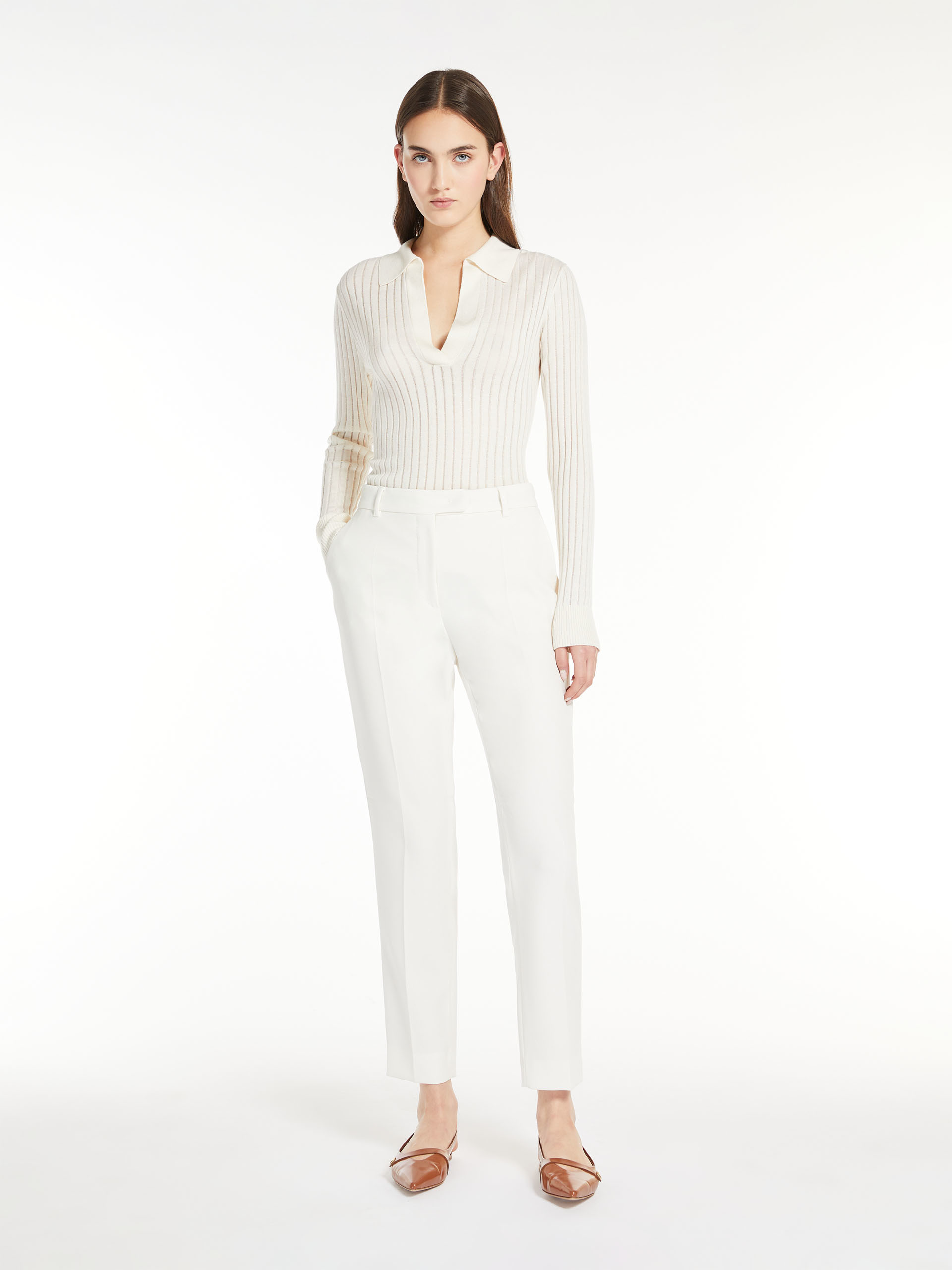 Max Mara Belt Loop Casual Pants In White