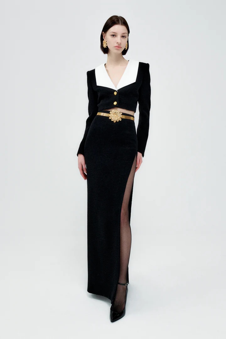Alessandra Rich Ruffle-collar Jacket In Black