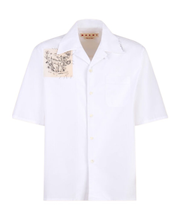 Marni Shirt With Applied Print In Lily White