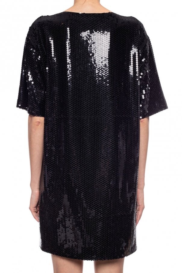 Moschino Black Logo Print Pattern Dress In Black
