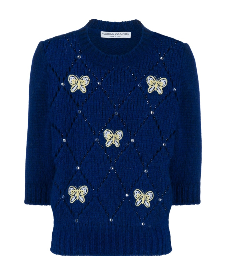 Alessandra Rich Short-sleeve Knitted Top In Blue
