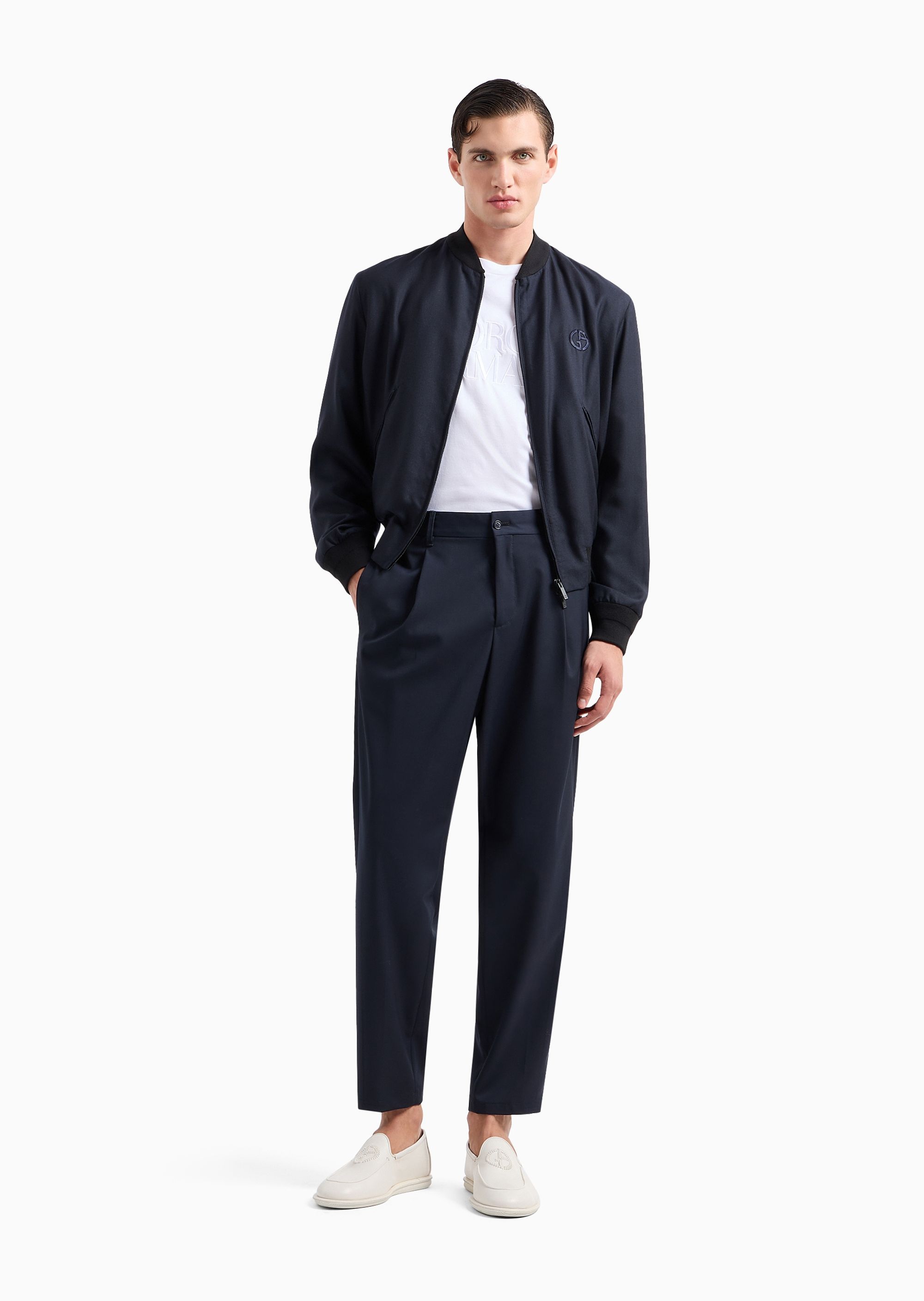 Giorgio Armani Cupro And Viscose Jacquard One-dart Trousers In Black