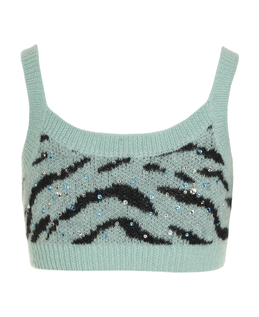 Alessandra Rich Zebra Intarsia-knit Cropped Top In Green