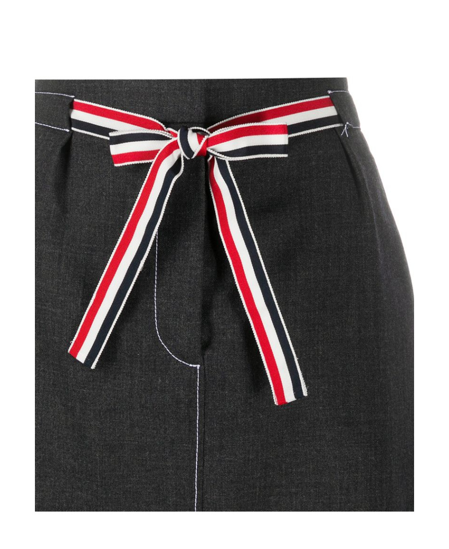 Thom Browne 2ply Fresco Tie Waist Mini Sack Skirt In White