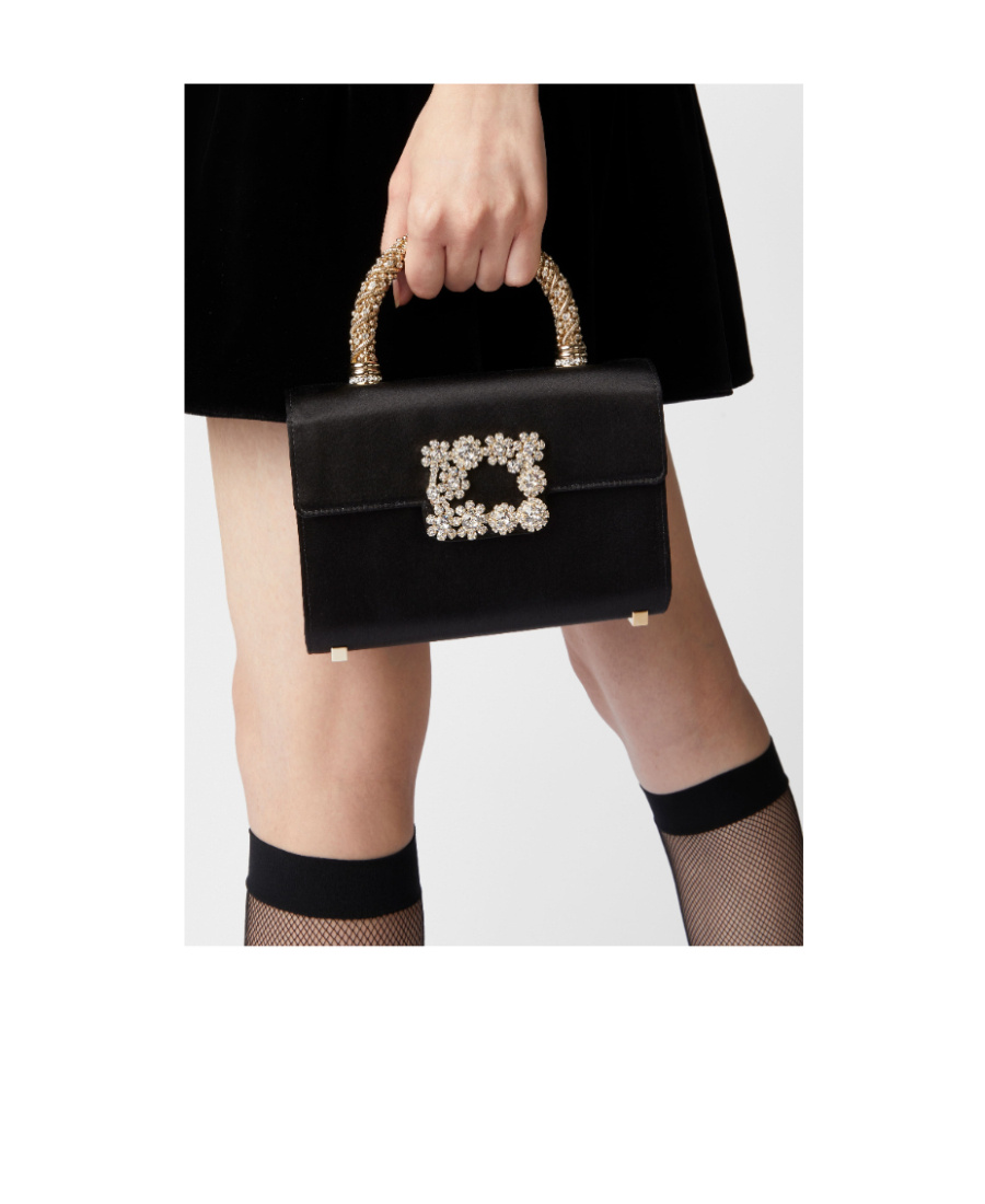 Roger Vivier Crystal Flower Crossbody Bag In Black