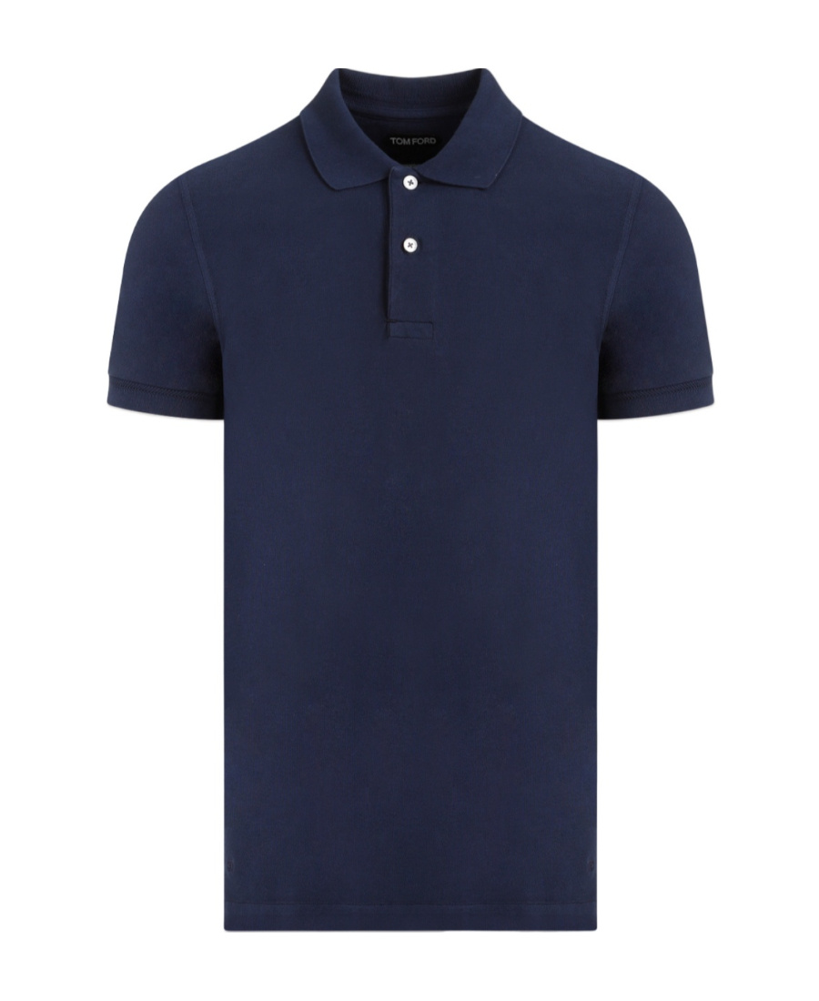 Tom Ford Blue Polo T-shirt With Embroidered Tone On Tone Logo In Cotton Man In Black