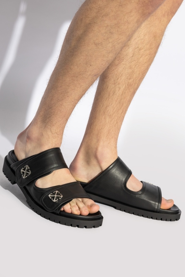 Off-white Logo Plaque Slip-on Slides In Gray