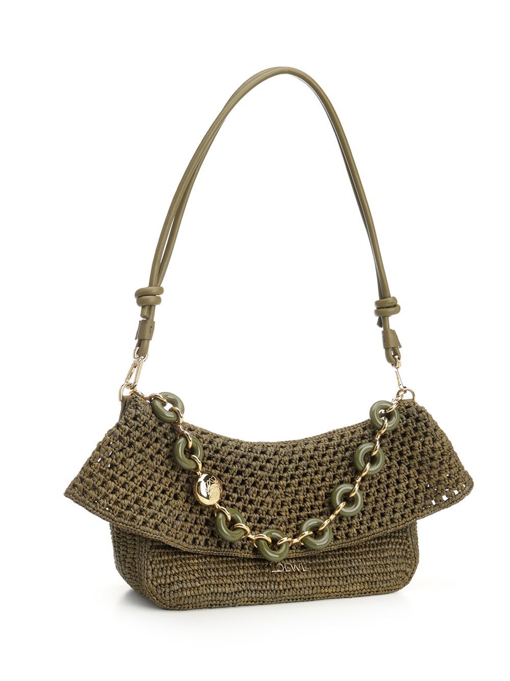 LOEWE MEDIUM OLA SHOULDER BAG IN RAFFIA AND CALFSKIN