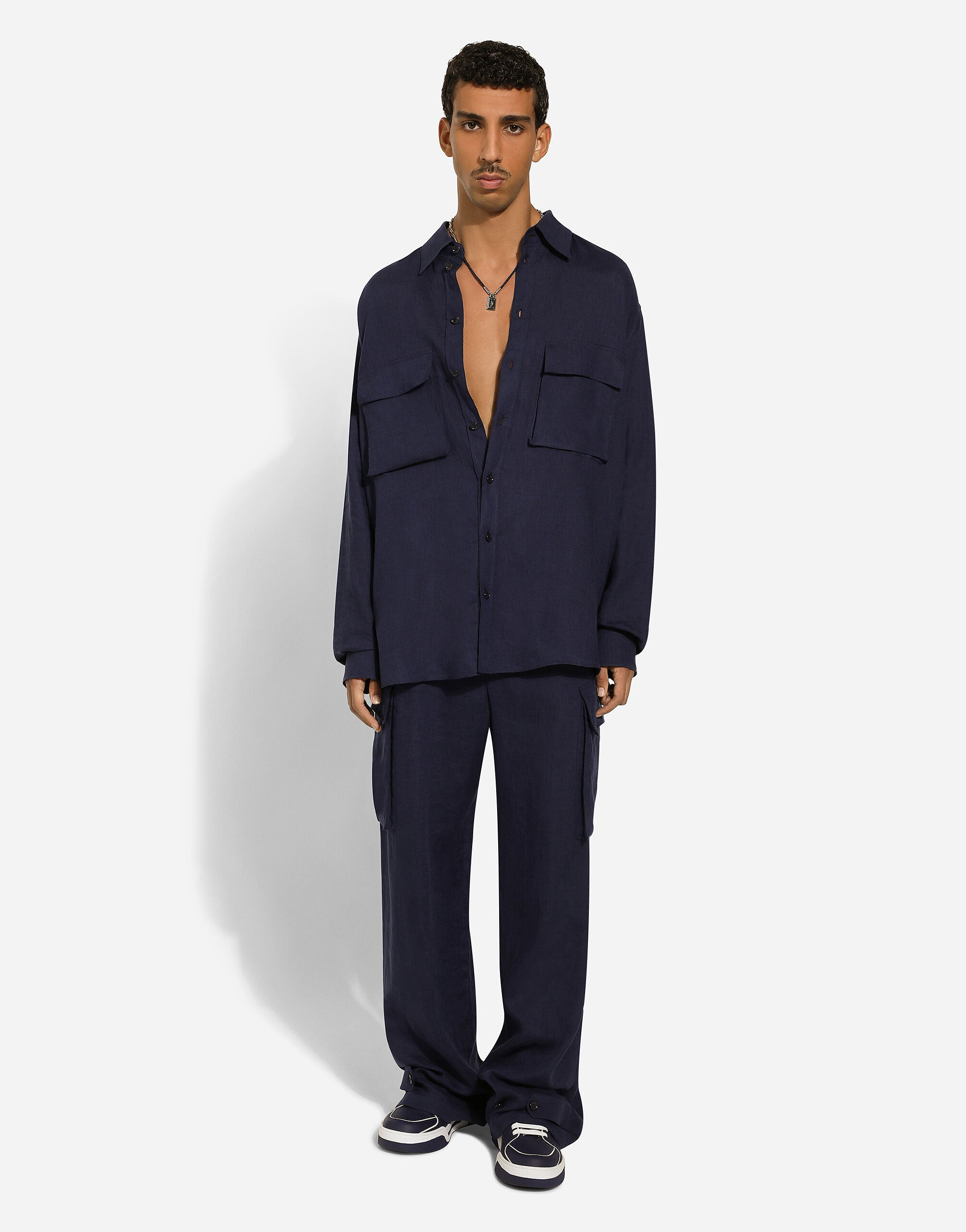 Dolce & Gabbana Mid-rise Linen Cargo Trousers In Black