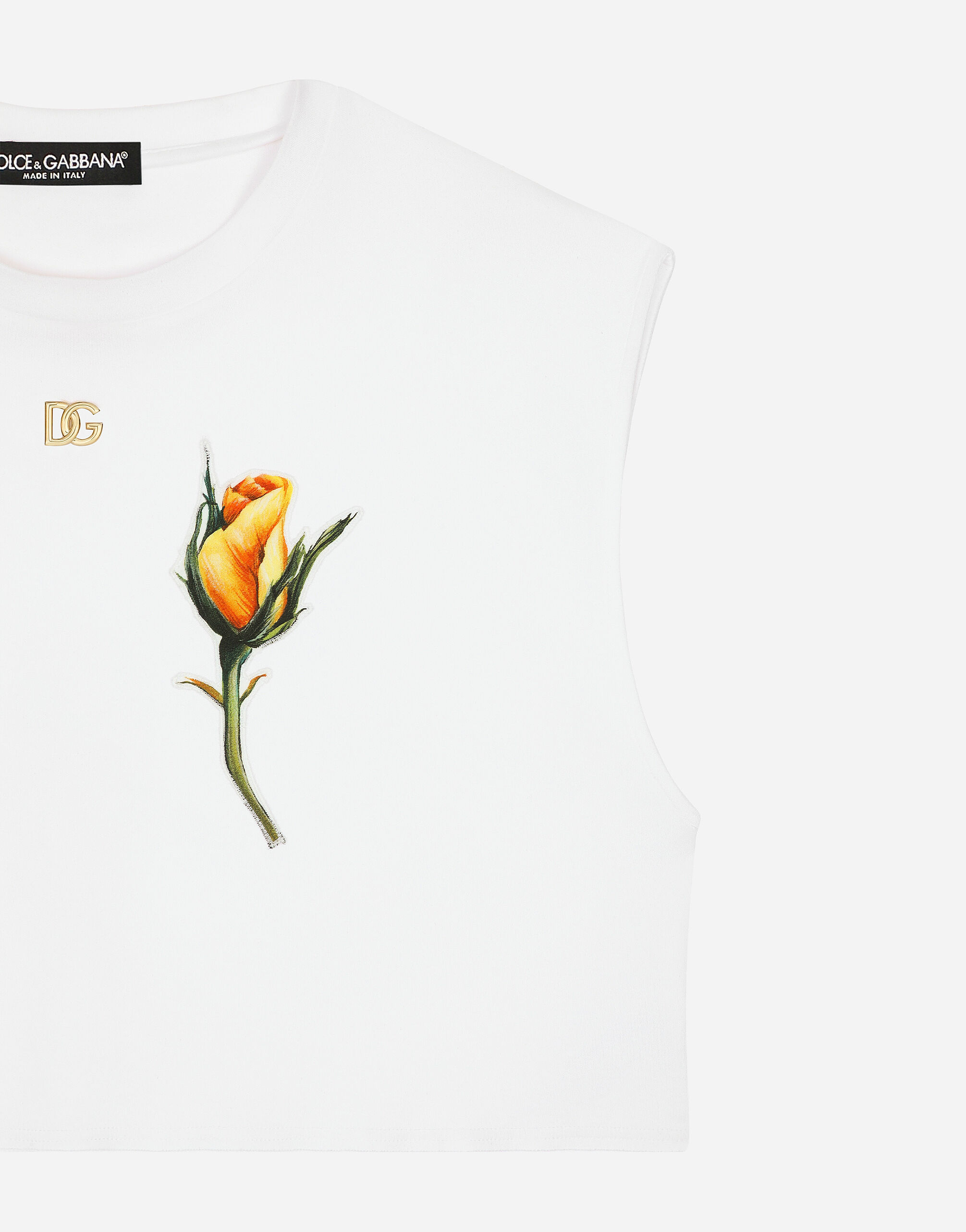 Dolce & Gabbana Rose-appliqué Cropped T-shirt In White