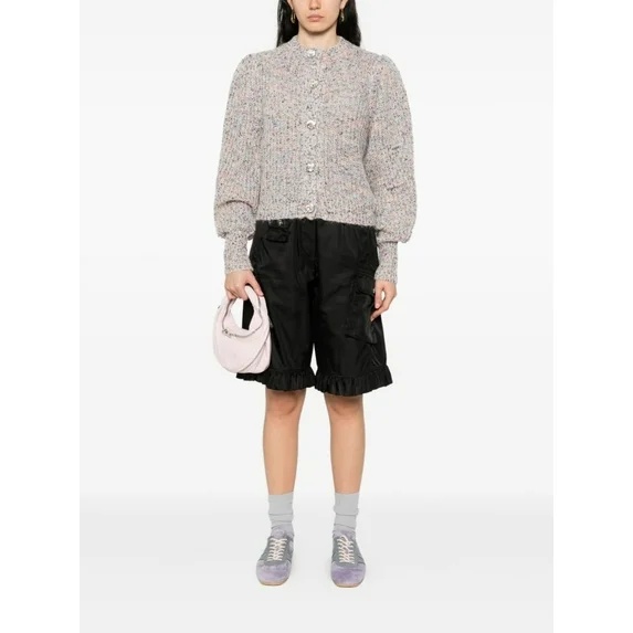 Twinset Twin-set Textured Knit Cropped Sweater With Decorative Buttons In Gray