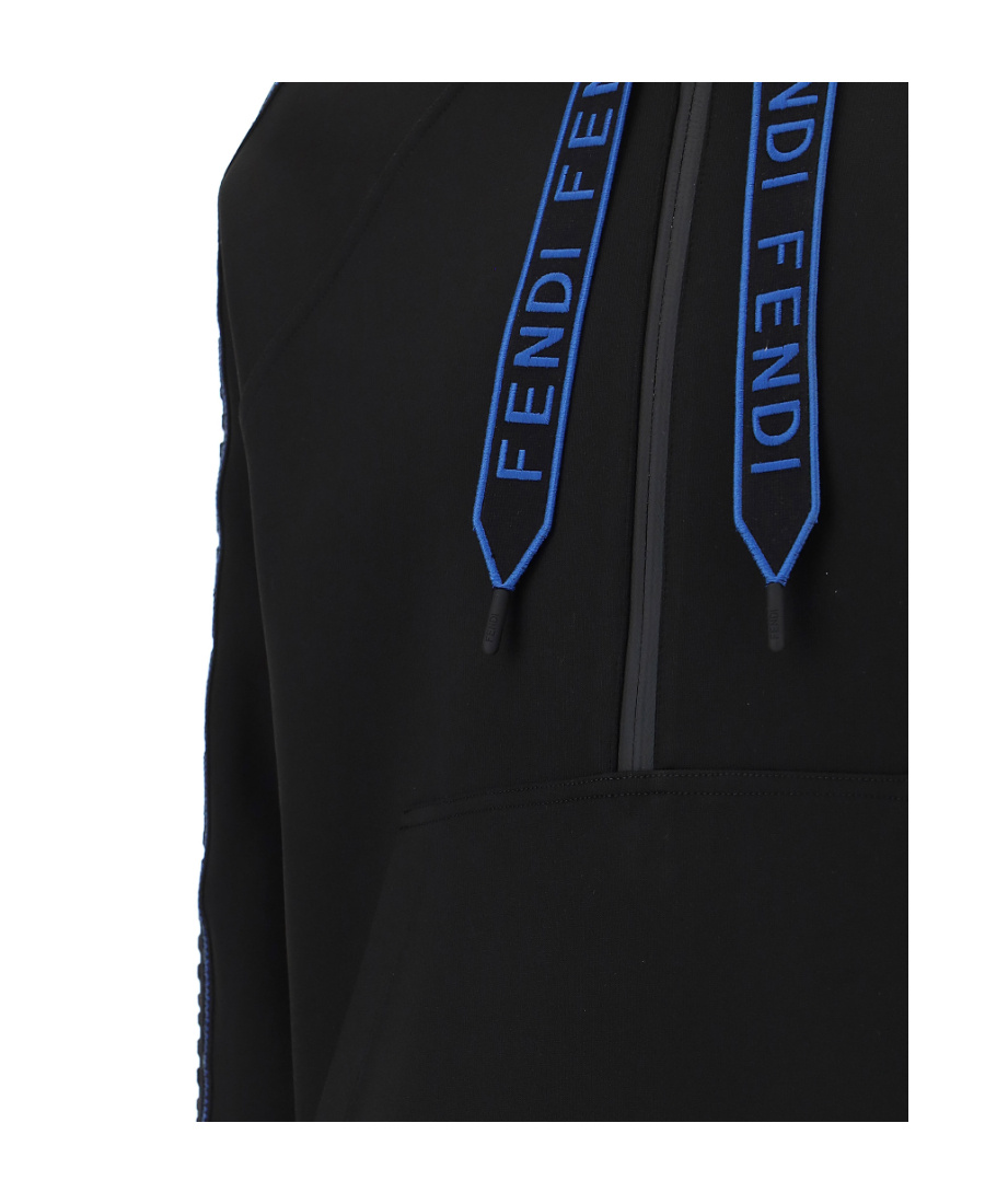 Fendi Logo-tape Zip-fastening Hoodie In Black