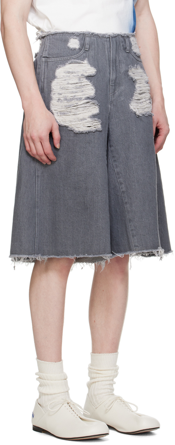 Ader Error Gray Distressed Shorts In Gray