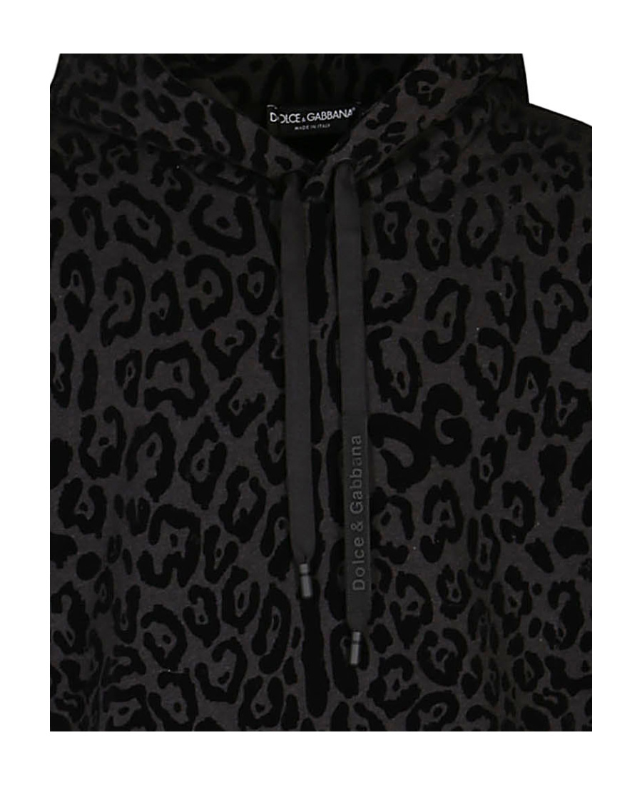 Dolce & Gabbana Leopard-print French Cotton-terry Hooded Zip-up Sweatshirt In Black