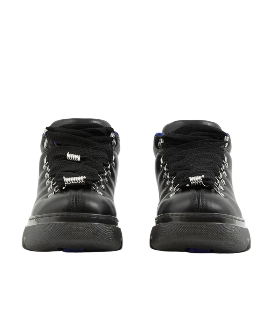 Burberry Leather Solid Color Hiking Booties In Black