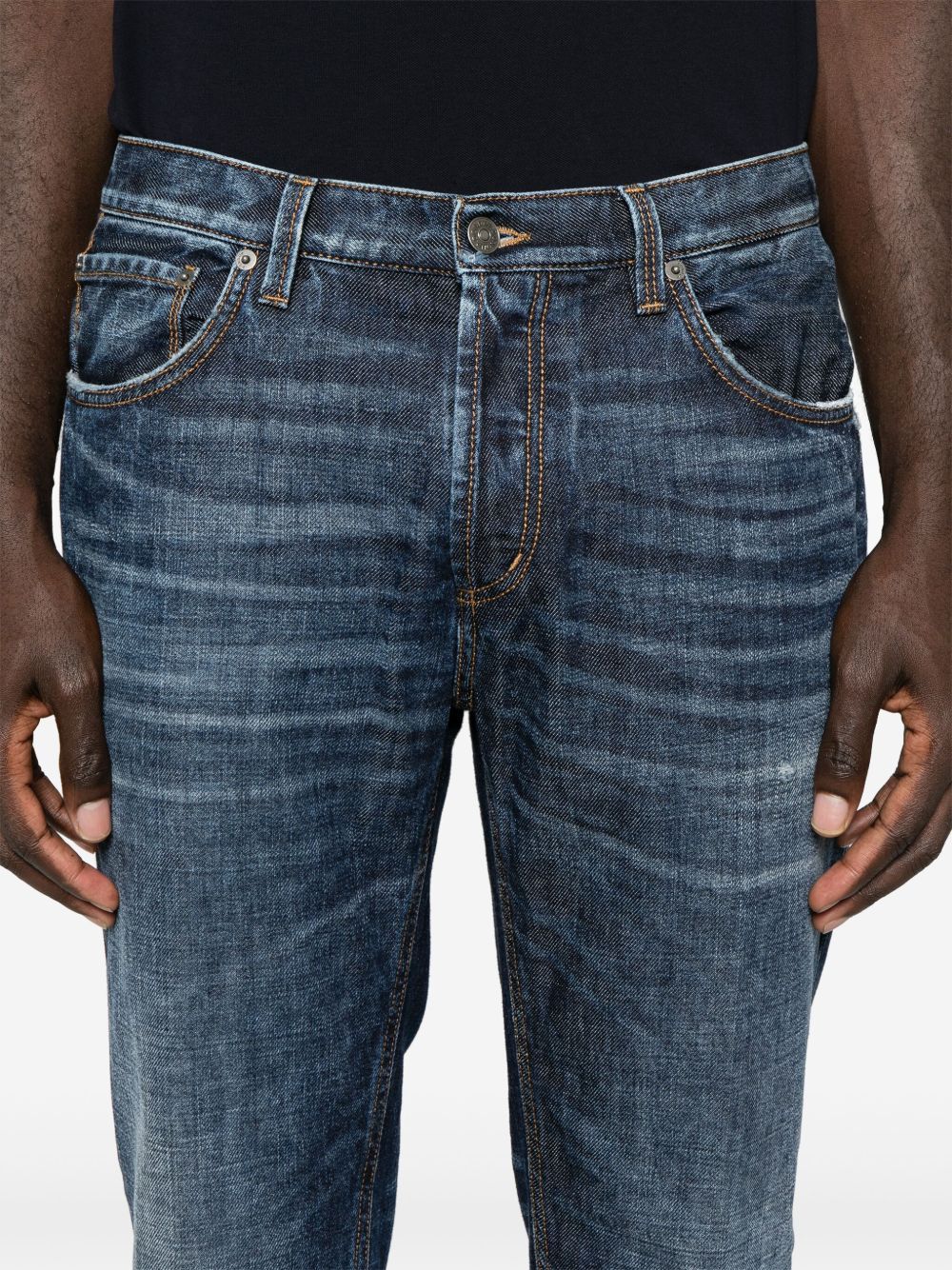 Dondup Distressed Denim Trousers Featuring Whiskering In Blue