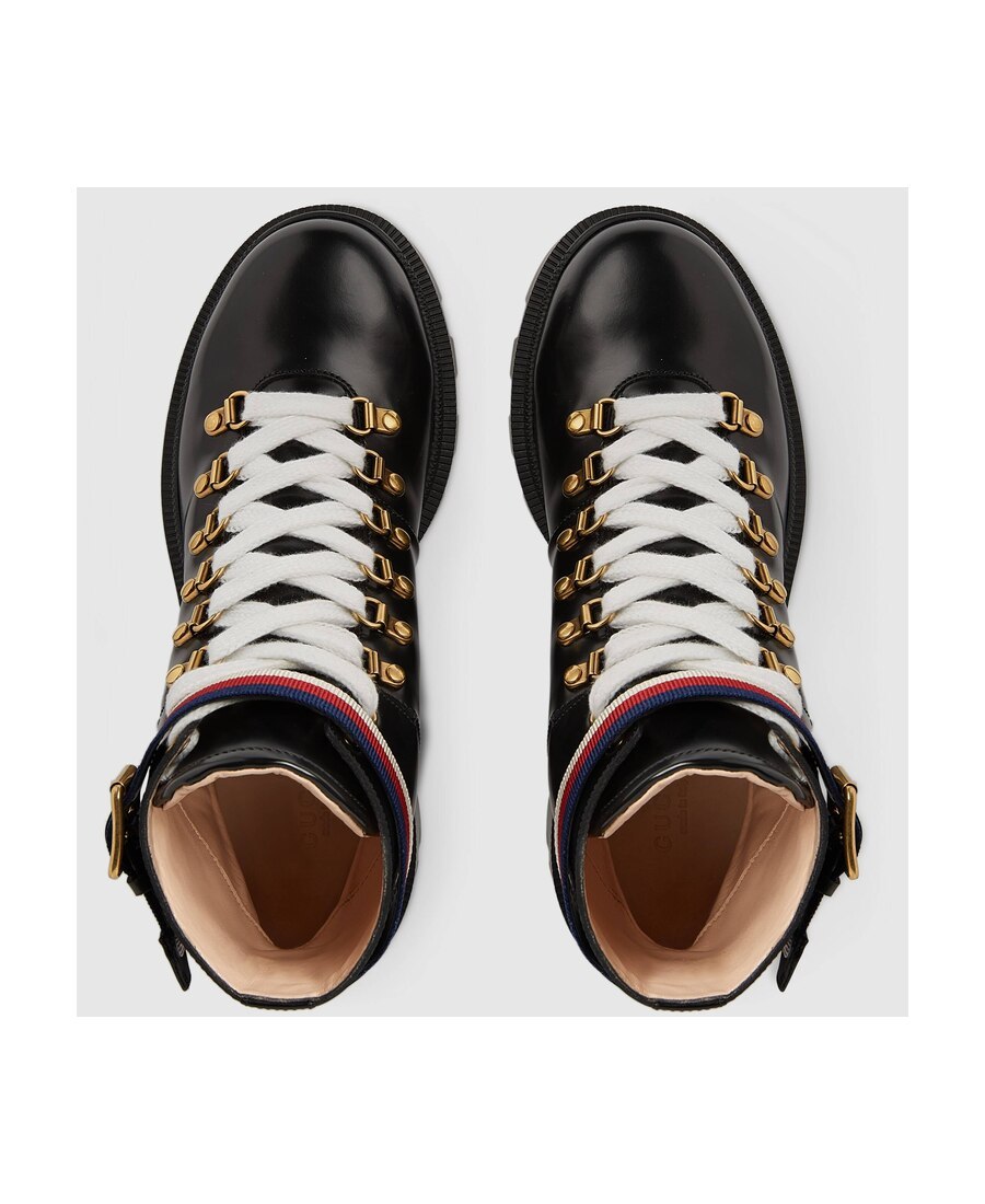 Gucci Grosgrain-trimmed Leather Ankle Boots In Black