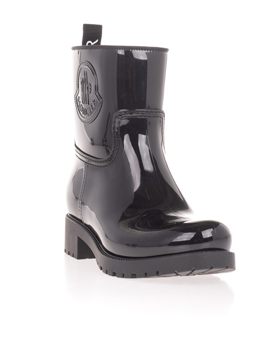 MONCLER LOGO-DETAIL PATENT-LEATHER ANKLE BOOTS 