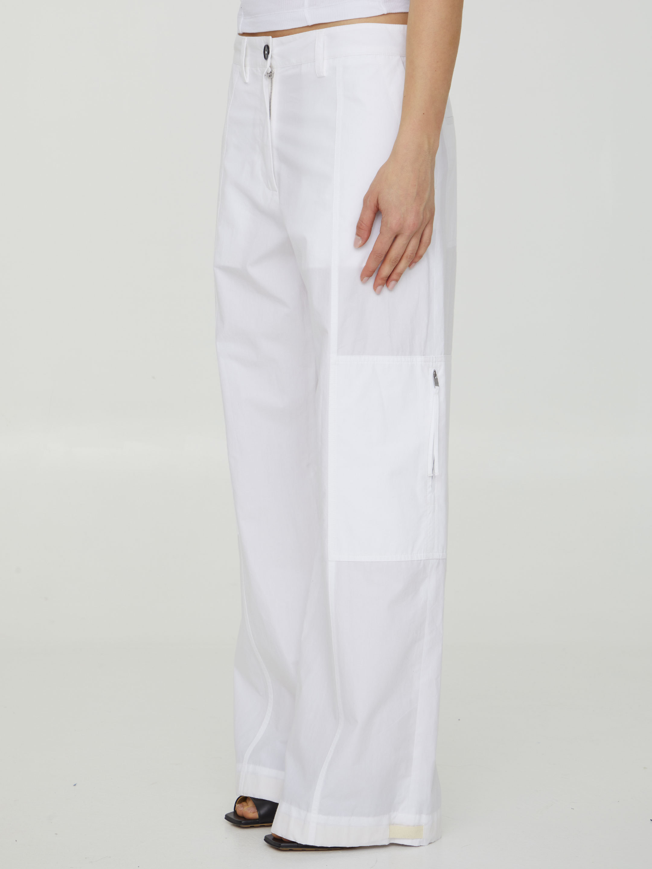 Shop Jil Sander Wide Leg Cargo Trousers In White