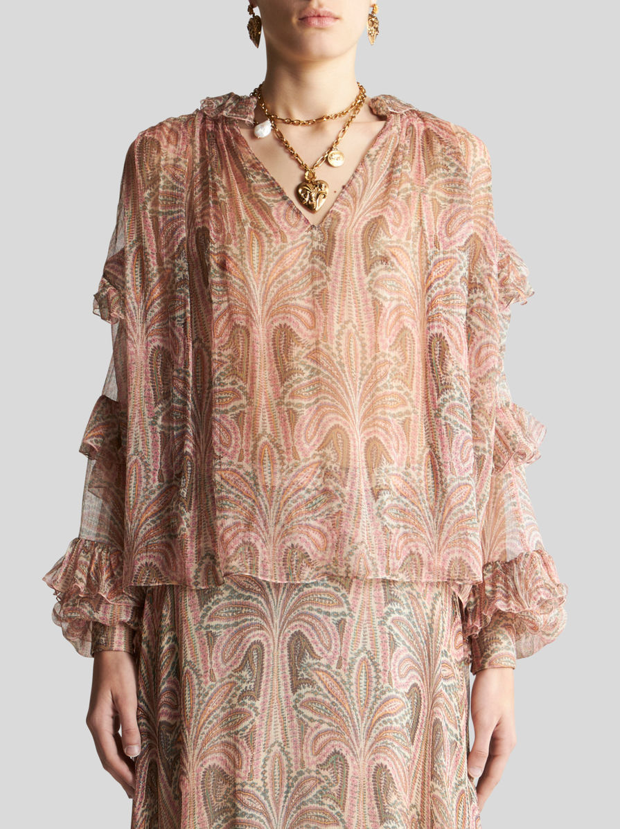 Etro Ruffled Paisley-print Silk Blouse In Brown