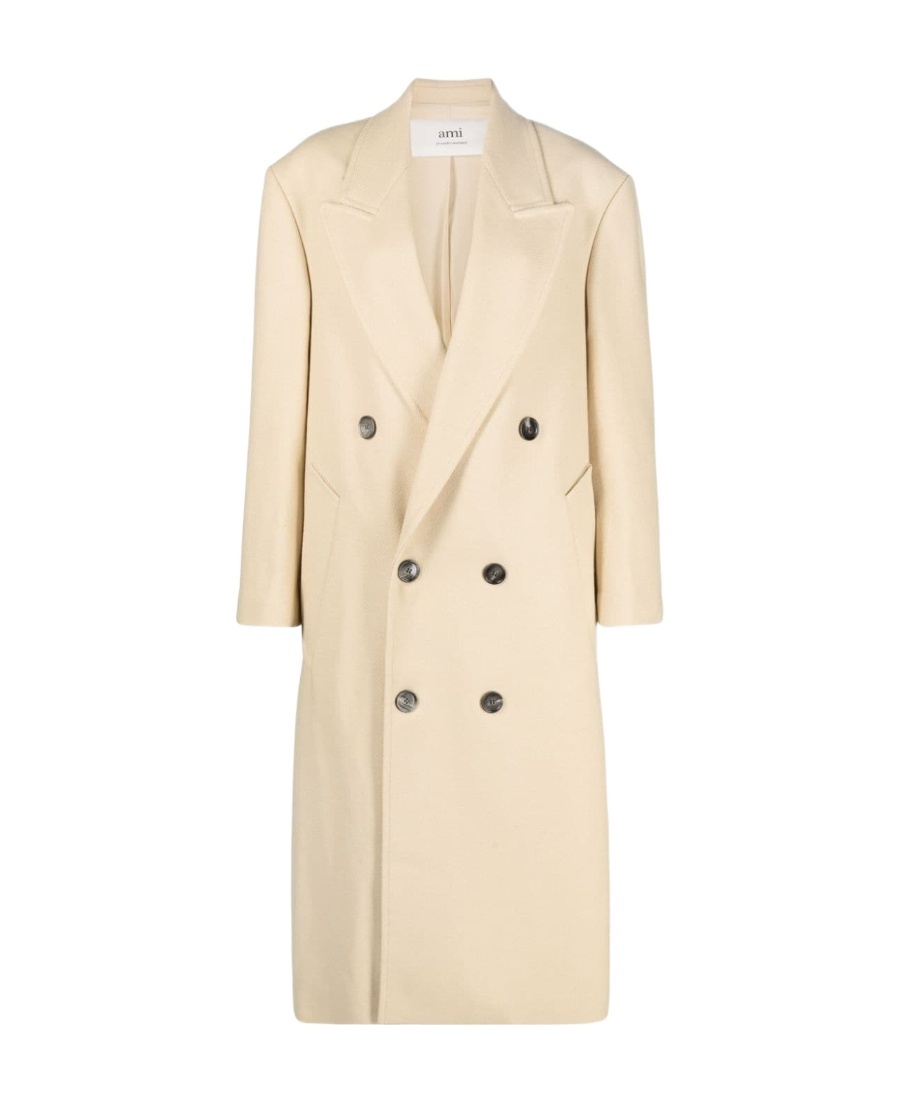 Ami Alexandre Mattiussi White Wool Double Breasted Long Coat White In Nude