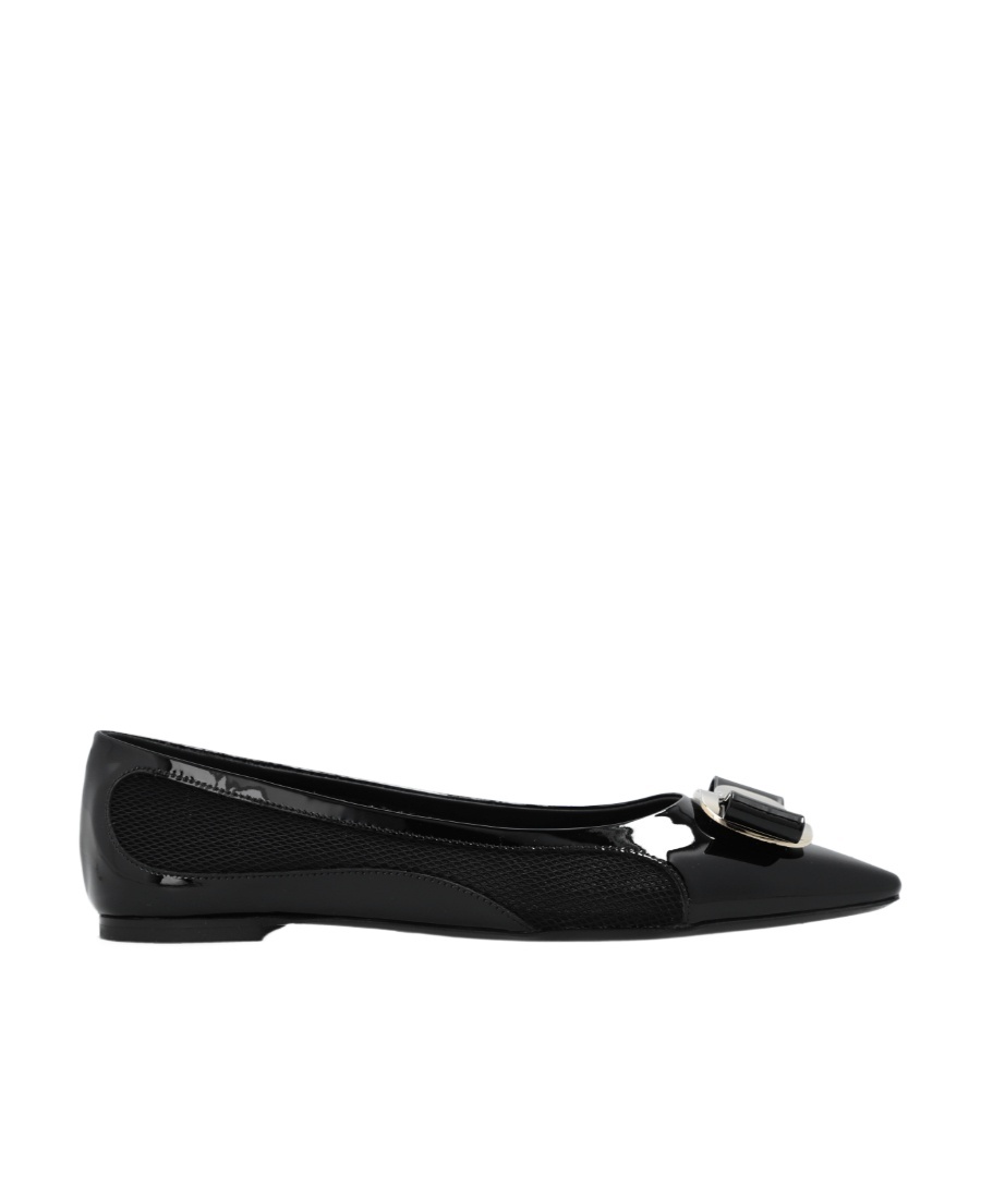 Ferragamo Salvatore  Ballerina Flats With Luxurious Lambskin Upper And Signature Buckle Detail In Black