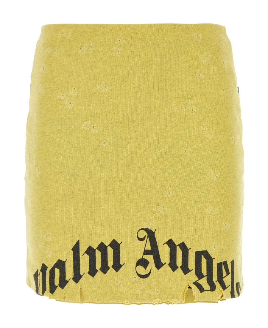 Palm Angels Gd Destroyed Straight Skirt In Yellow