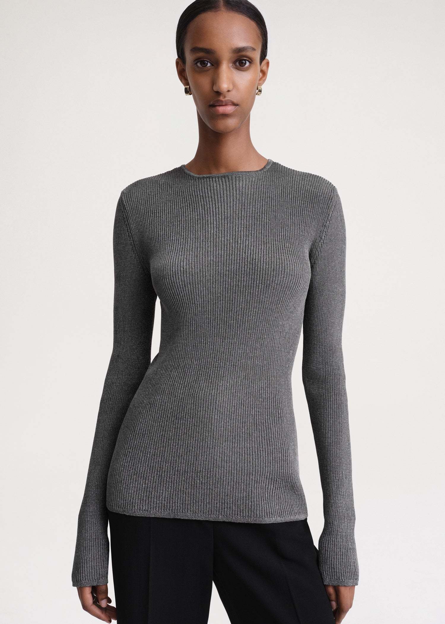 Totême Metallic Ribbed-knit Jumper In Gray