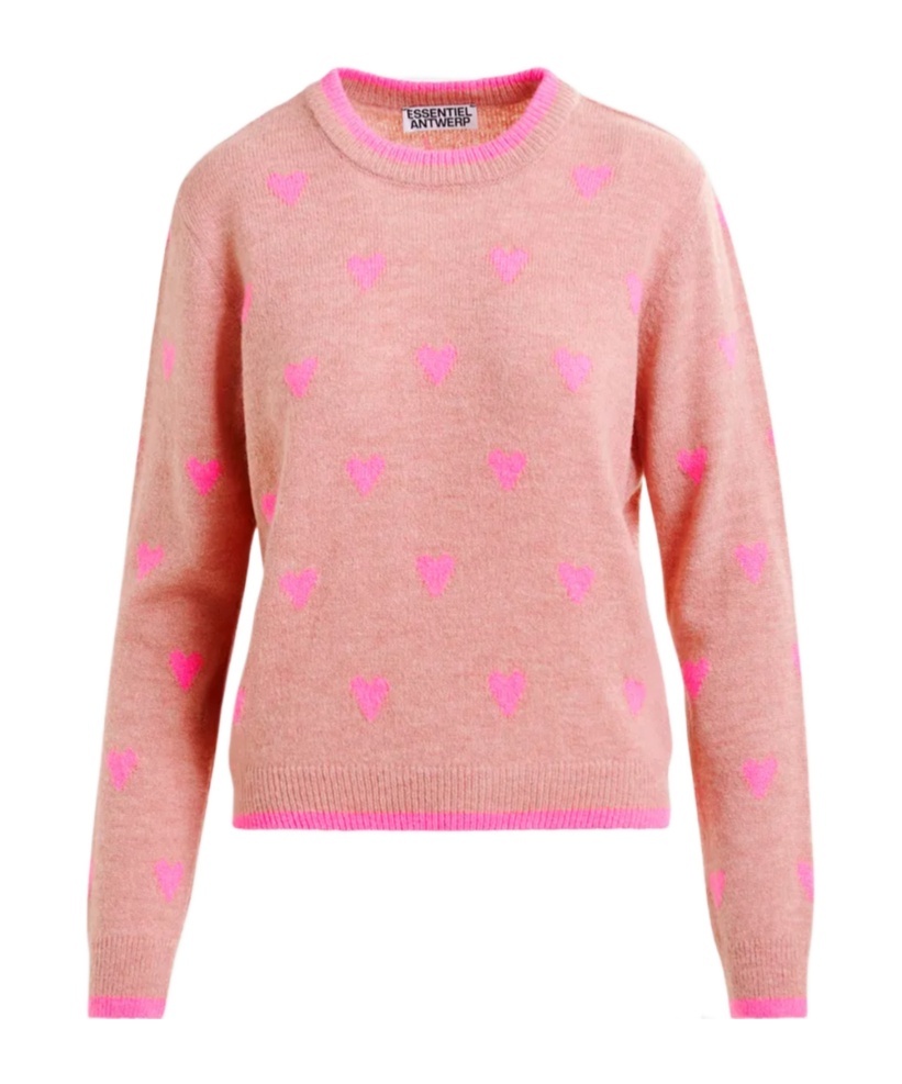 Essentiel Antwerp Isa Jacquard Heart Sweater In Pink