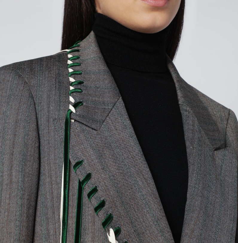 Dries Van Noten Grey Double-breasted Jacket With Embroidered Stitch Decorations Women In Gray