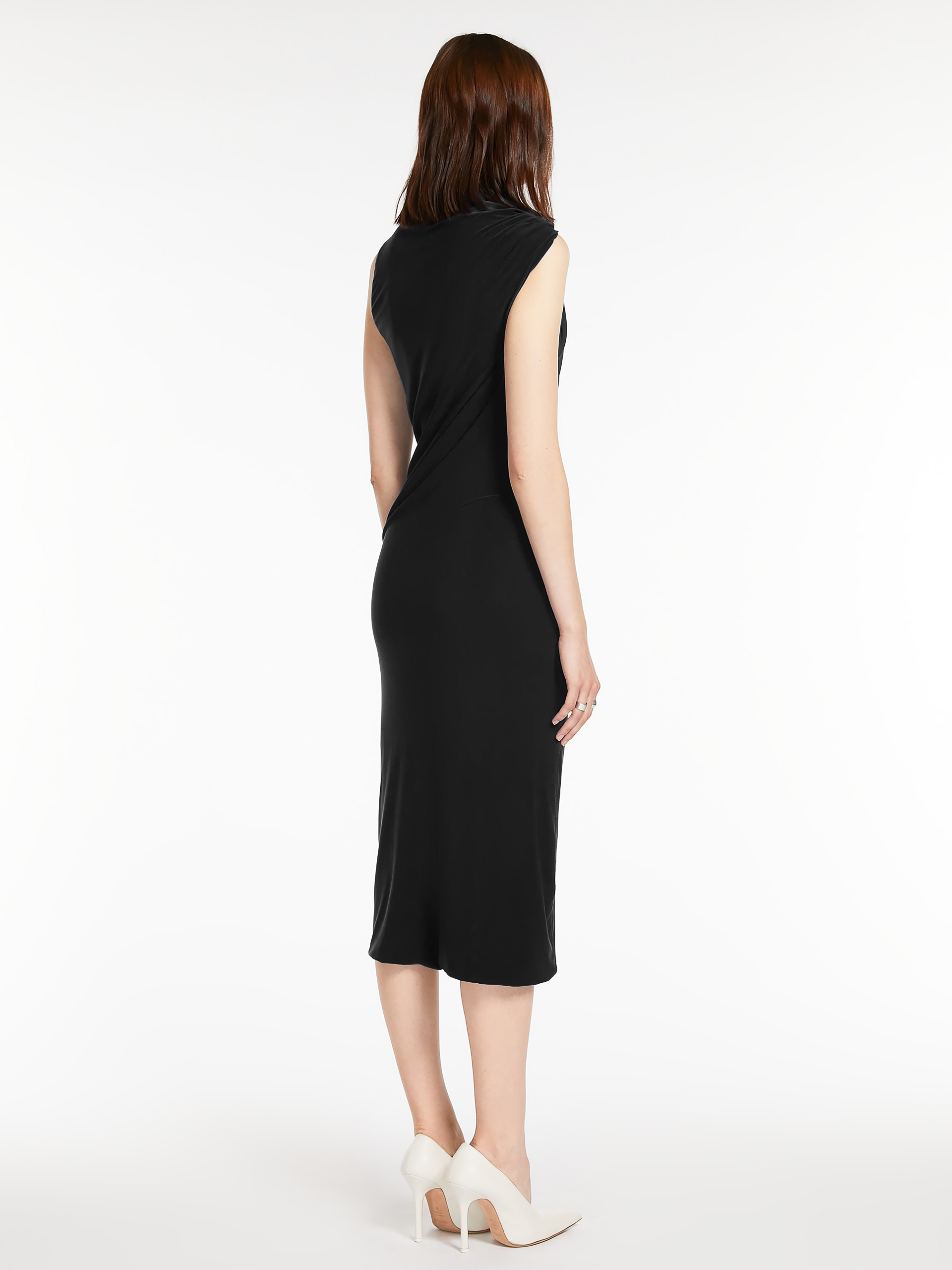 Sportmax Midi Black Dress With Knot Detail In Stretch Fabric Woman In Black