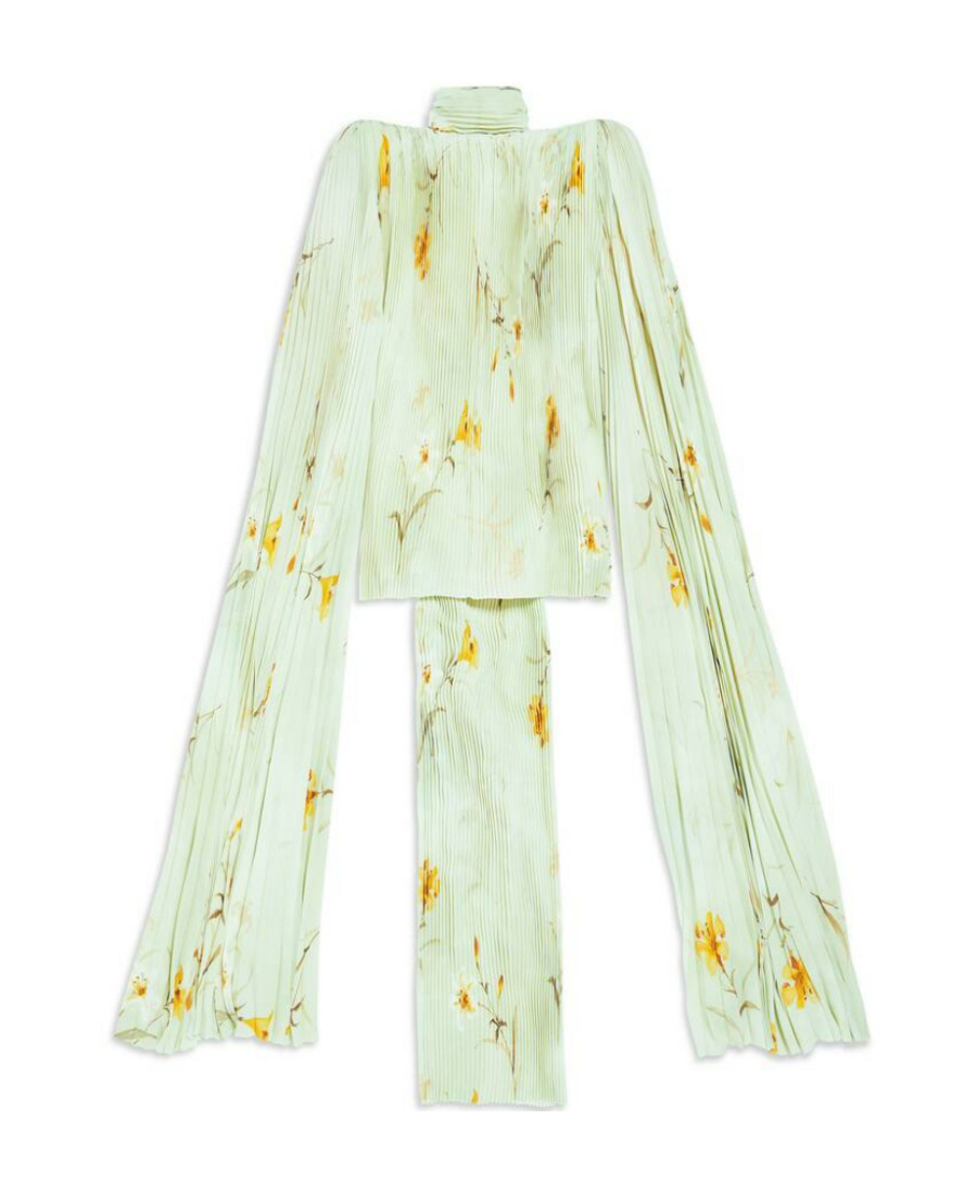 Balenciaga Cloak-inspired Floral Print Blouse In White